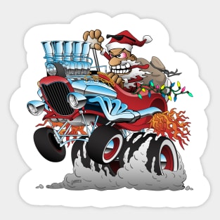 Hot Rod Santa Christmas Cartoon Sticker